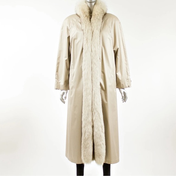 Vintage Rallee Cream leather coat with dyed fox fur SzSmall - Picture 1 of 11